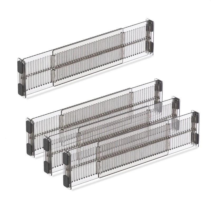 Relaxdays Drawer Divider, 8-Piece Set, Adjustable Length from 28 to 53.5 cm, Kitchen Storage, Organiser, Plastic, Clear, 8 x 28 x 2.5 cm