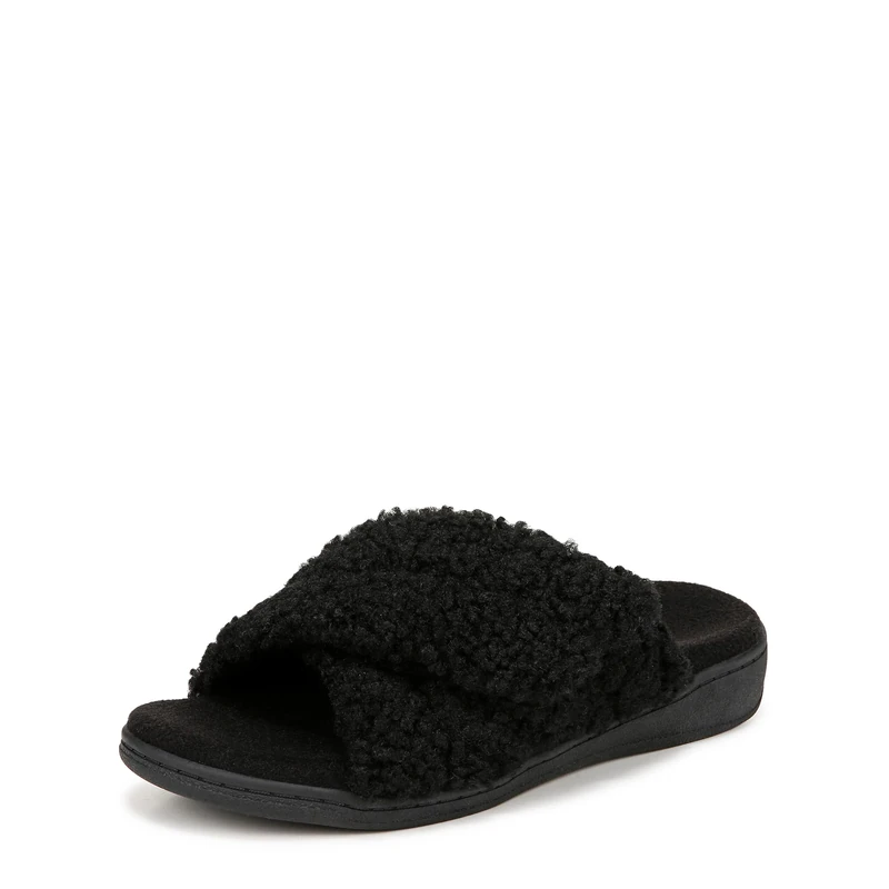 Vionic Women's Slippers Relax II Shoes with Arch Support Black Shearling Medium Fit UK 6