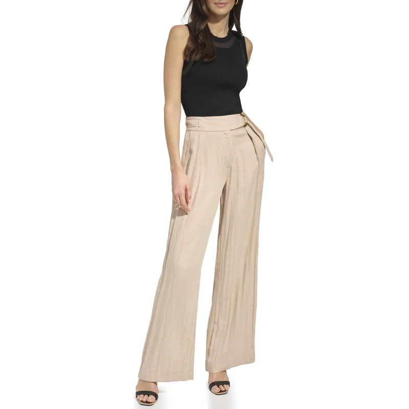 DKNY Women's Drapey Organza Wide Leg Suit Pants, Sandalwood, 16