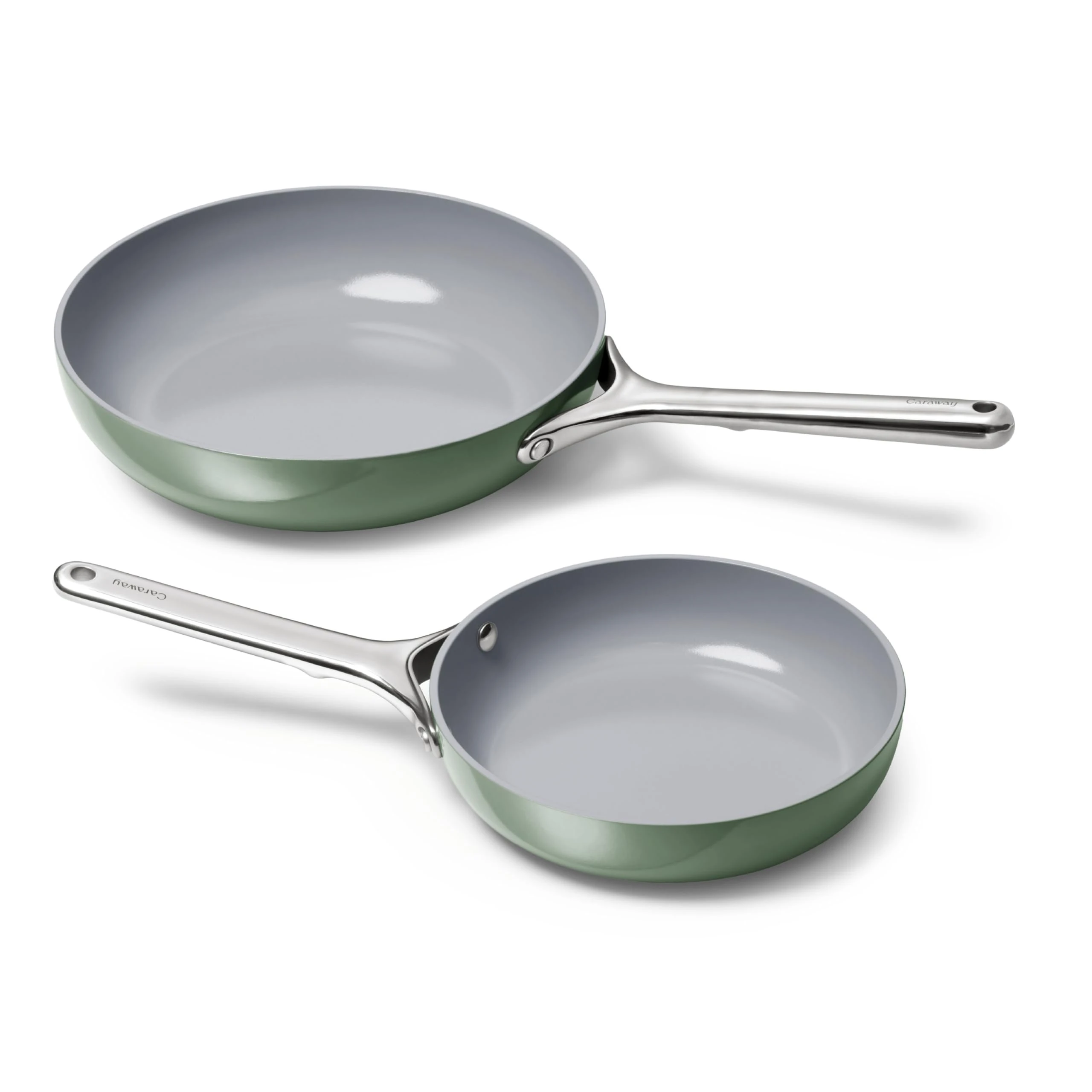 Caraway Fry Pan Duo - Nonstick Ceramic Frying Pan (8" & 10.5”) - Non Toxic, PTFE & PFOA Free - Oven Safe & Compatible with All Stovetops (Gas, Electric & Induction) - Sage