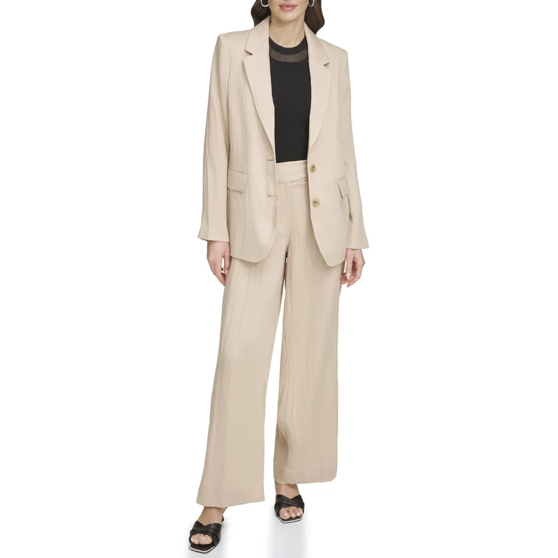 DKNY Women's Long Sleeves Drapey Organza Blazer, Sandalwood, 18