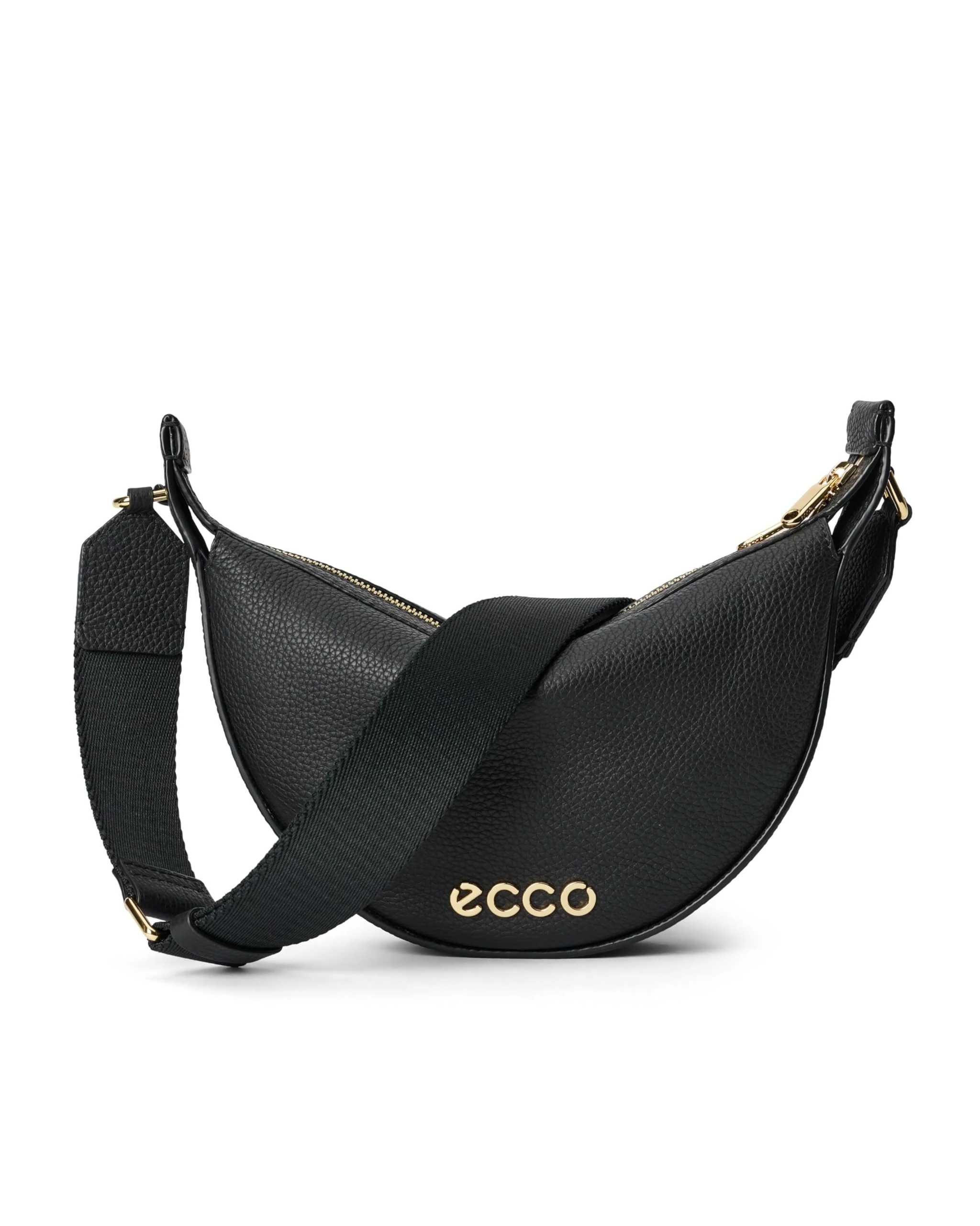 ECCO Small Fortune Half Moon Crossbody, Black Soft Pebbled Leather, S