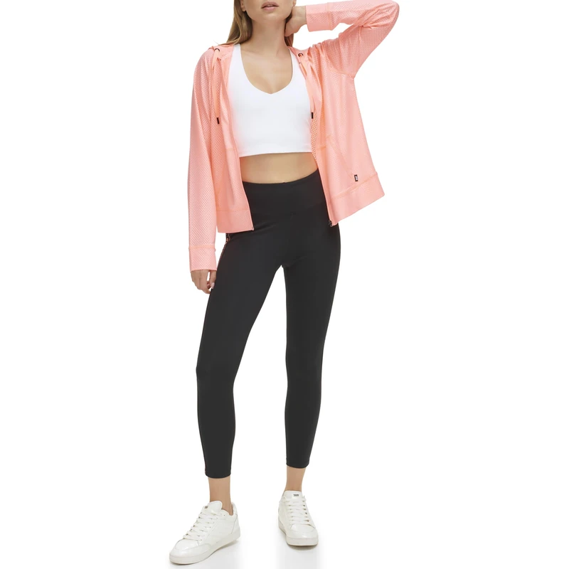 DKNY Women's High Waist 7/8 Legging Logo, Atomic Pink, M