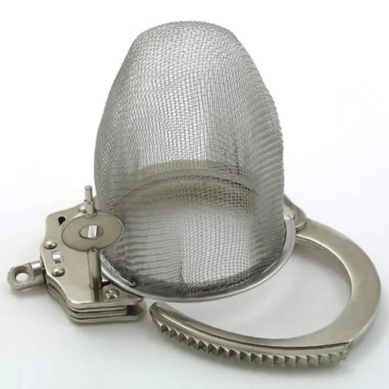 Bondage Masters Chastity Cage Chastity Device Ultra Secure Mesh Cage, Adjustable Handcuff Ring