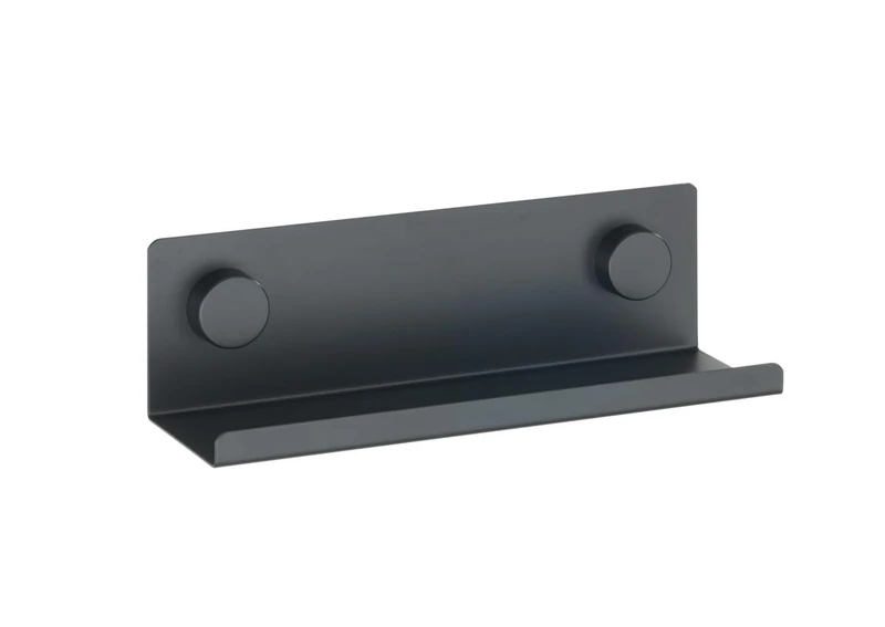 WENKO Jet S Spice Rack Metal Wall Shelf 25 x 7.5 x 7.5 cm for Drilling Alternatively Fixing with Static-Loc® Plus Adapters (Included) No Drilling Required, Black, Mounting Hardware Included