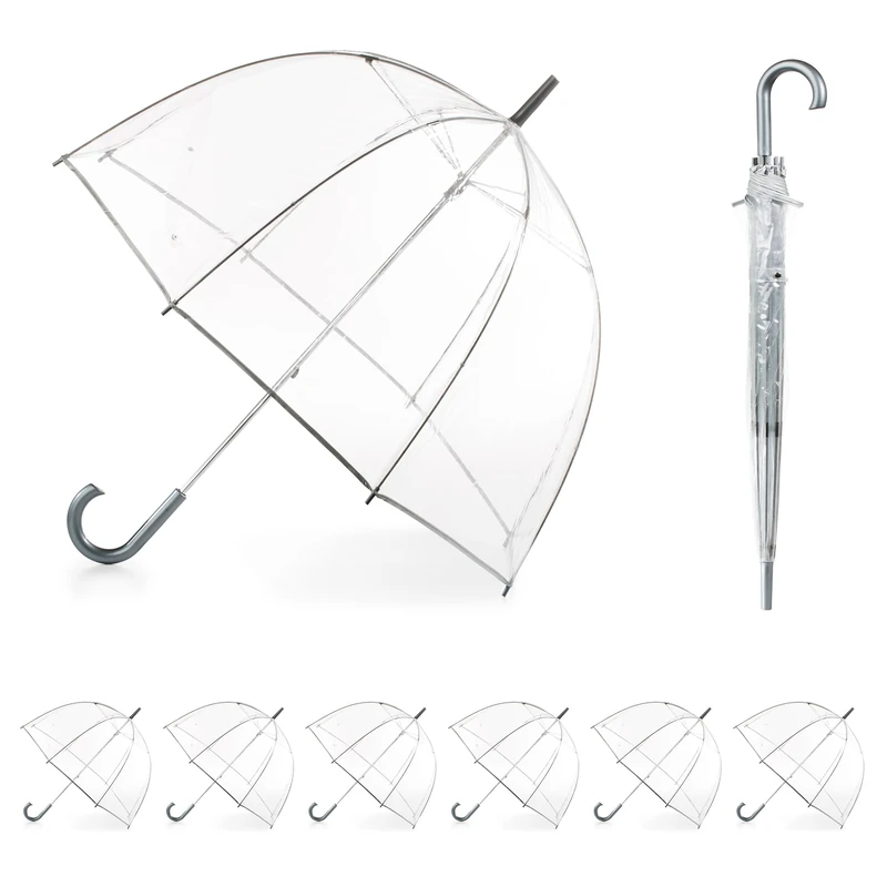 totes Adult Clear Bubble Umbrella with Dome Canopy and Lightweight Wind and Rain Protection, Clear - 6pk, Adults - 51" Canopy, Windproof Bubble Umbrella with J Hook Handle and Enhanced Visibility