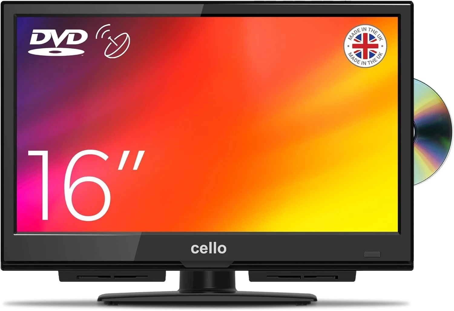 Cello 16 inch LED Made in the UK with Built-in DVD Freeview Freesat and Pitch Perfect Speakers Small screen for Kitchen Homes and Compact Spaces Mains Powered 240V