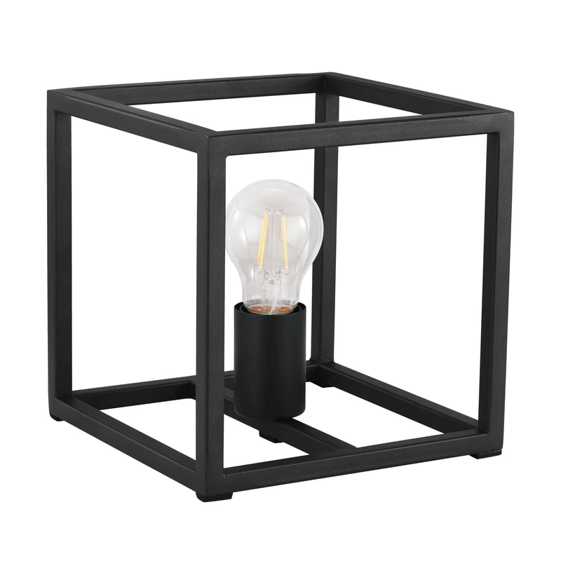 Eglo Bedside Table lamp Eldrick, Light Fitting Cube, Living Room and Bedroom Lighting, Black Metal, E27 Socket