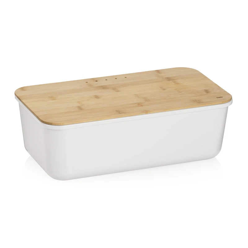 kela bread box white with ventilation holes 38x21x12.5cm, FSC bamboo lid as cutting board, plastic bread box, APART, bread storage box