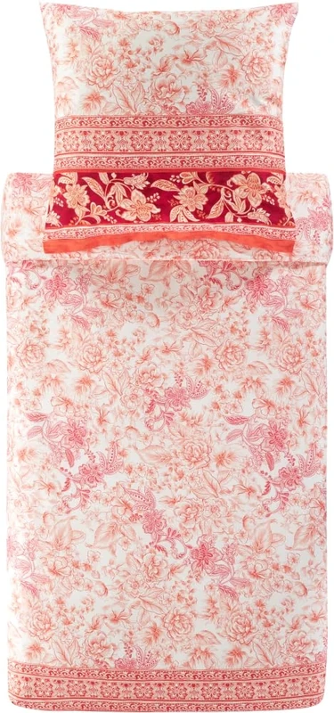 Bassetti CAPODIMONTE 9327398 Bed Linen + 1 Pillowcase 100% Cotton Satin in Coral R1, Dimensions: 155 x 220 cm + 1 K 80 x 80 cm