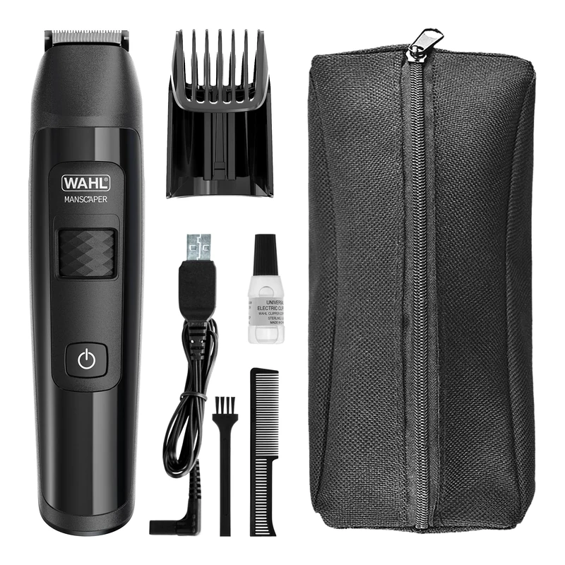 Wahl Manscaper Lithium Groin and Body Trimmer, Fully Waterproof, Wet/Dry Use, Smart Trim Technology LED, Safe-Touch Ballpoint Blades, Rechargeable, Black