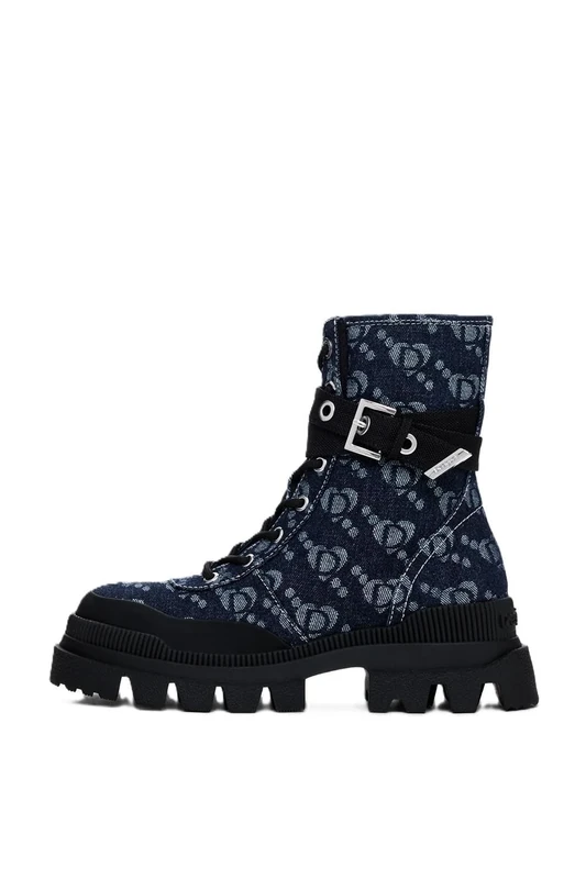 Desigual Women's Shoes 4 Women's Denim Flat Fashion Boots, Blue, 38 EU, Blue, 5 UK