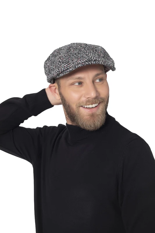 HATSQUARE Tweed Wool 8 Panel Newsboy Cap, Baker BOY Flat Cap, Men’S Winter Cap, Gray, One Size