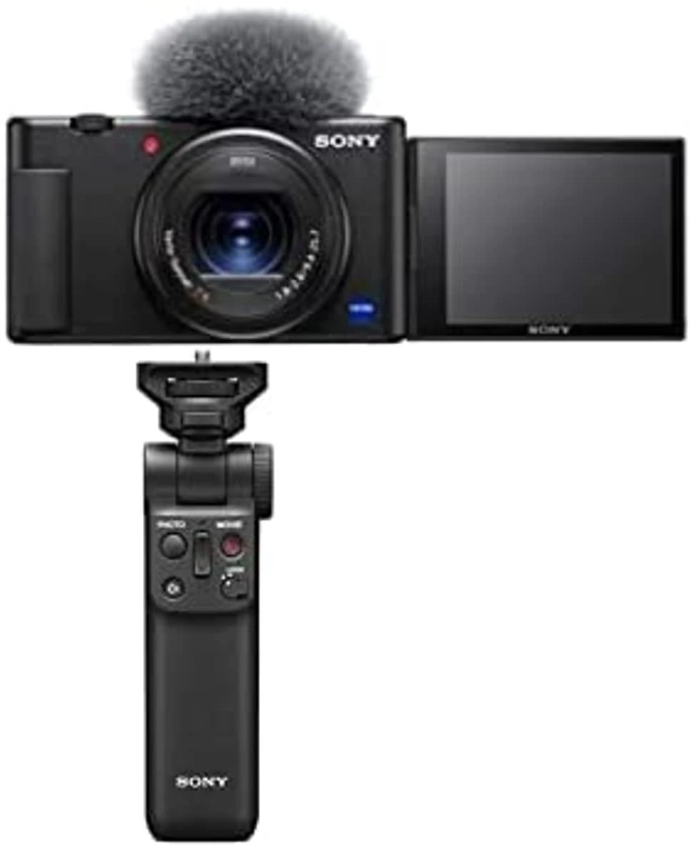 Sony Vlog camera ZV-1 | Digital Camera (Vari-angle Screen for Vlogging, 4K Video) ZV1BDI.EU - Black + Sony GP-VPT2BT Handgrip (for Selfies and Vlogging) Black (Renewed)