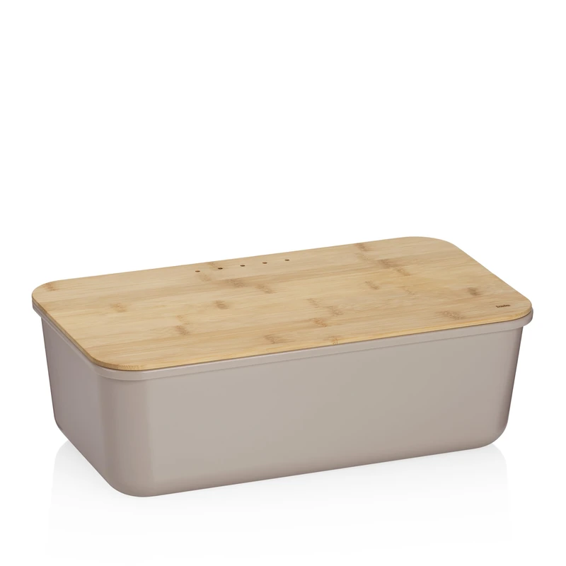 kela bread box grey with ventilation holes 38x21x12.5cm, FSC bamboo lid as cutting board, plastic bread box, APART, bread storage box