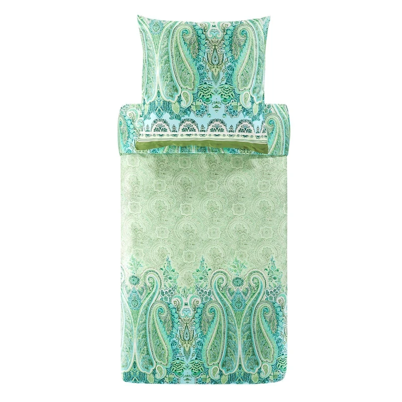 Bassetti MERGELLINA 9327389 Bed Linen + 1 Pillowcase 100% Cotton Satin in Green V1 Dimensions: 135 x 200 cm
