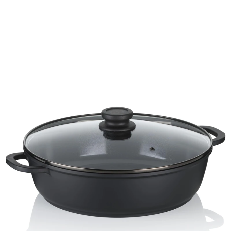 kela braising pan 32 cm high rim ATURA, induction serving pan with lid 5 L, cast aluminium ceramic coated, paella pan, PFAS free