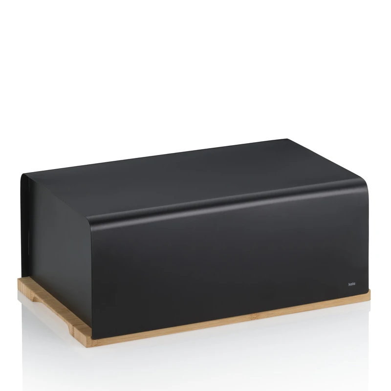 kela bread box black 38x23x16cm, FSC bamboo cutting board, matt metal bread box, KIRIL, bread storage box