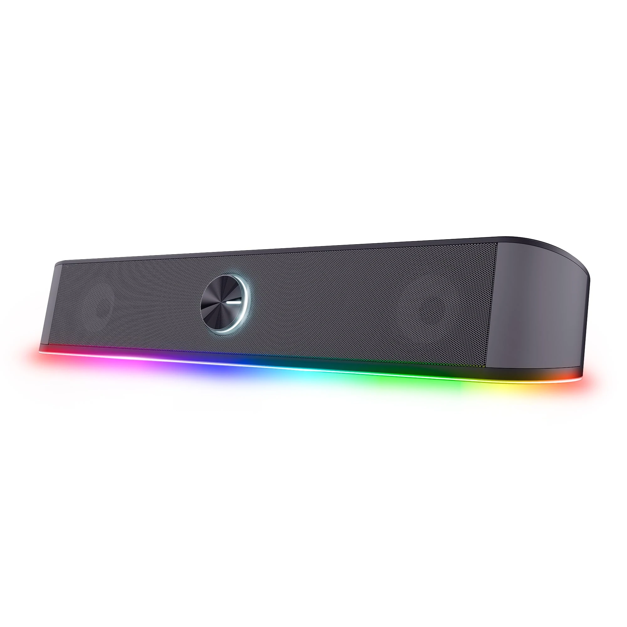 Trust Gaming GXT 1619 Rhox RGB Illuminated Soundbar, PC Speakers, 12W Peak Power, USB Powered Sound Bar, 3.5mm Jack, Plug and Play, Stereo PC Soundbar for Desktop, Laptop, Computer – Black/Grey
