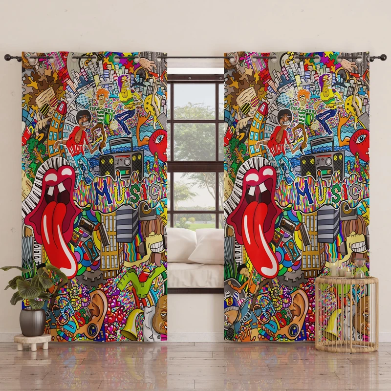 PETTI Artigiani Italiani - Curtain Panels for Interior with Rings 2 Pieces 140 x 280 cm, Blackout Curtain for Bedroom and Living Room, Insulating and Modern, Murals, 100% Made in Italy