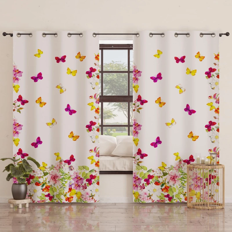 PETTI Artigiani Italiani - Curtain Panels for Interior with Rings 2 Pieces 140 x 280 cm, Blackout Curtain for Bedroom and Living Room, Insulating and Modern, Butterflies, 100% Made in Italy