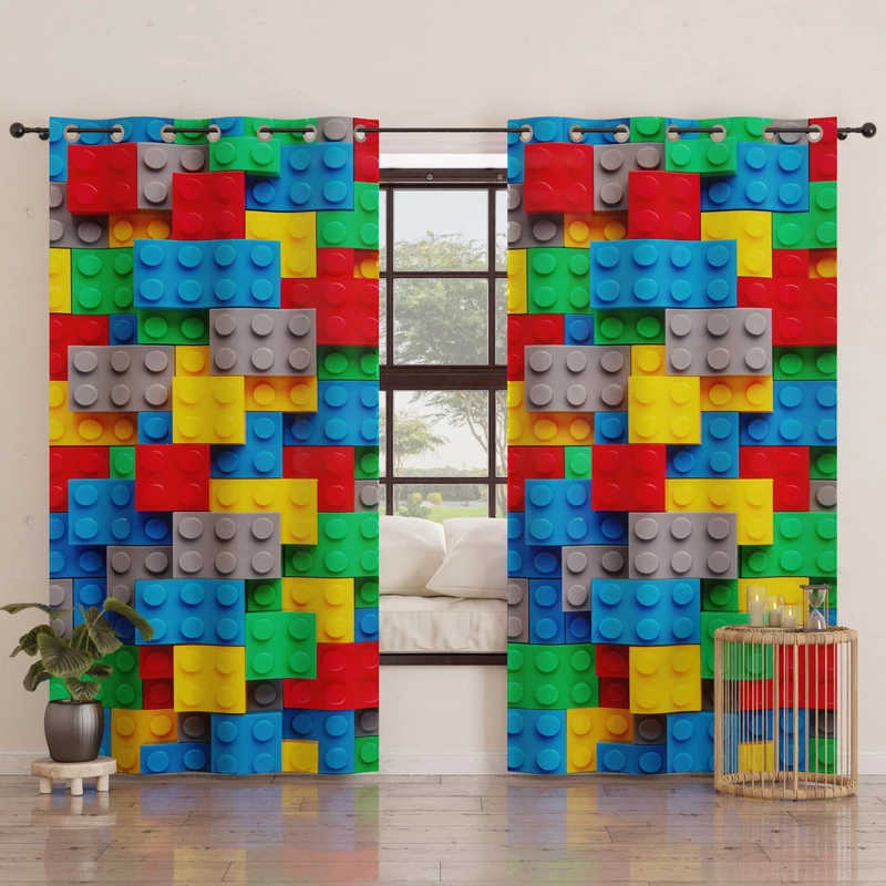 PETTI Artigiani Italiani - Panel Curtains for Interior with Rings 2 Pieces 140 x 280 cm, Blackout Curtain for Bedroom and Living Room, Insulating and Modern, Bricks, 100% Made in Italy