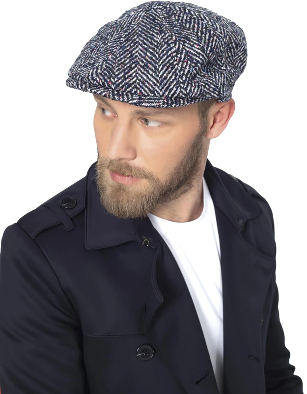 HATSQUARE Tweed Wool 8 Panel Newsboy Cap, Baker BOY Flat Cap, Men’S Winter Cap, Dark Blue, One Size