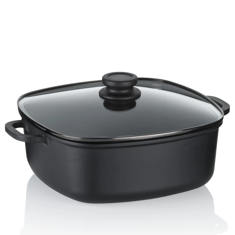 kela braising pan 28 cm high rim ATURA, induction serving pan with lid 6 L, ceramic-coated cast aluminium, paella pan