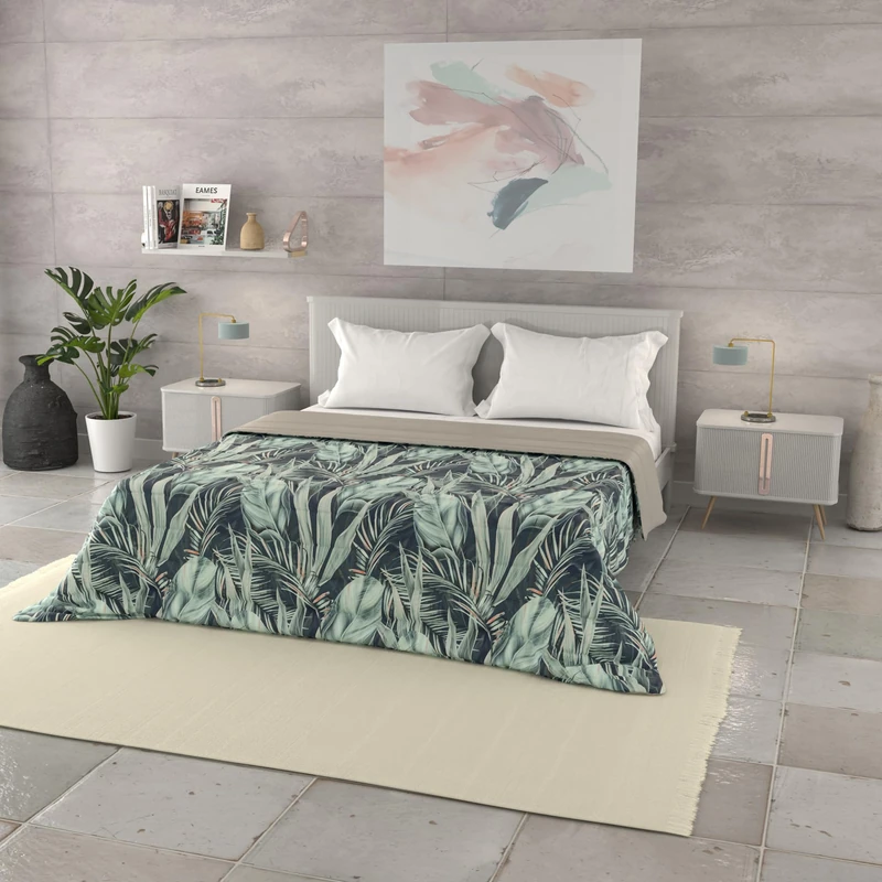 BASIC Line Summer Quilt Made in Italy Printed Soft Microfibre Bedspread - Spring Summer Mid-Season Quilt - Tropical - Double 250 x 240 cm - Image 1