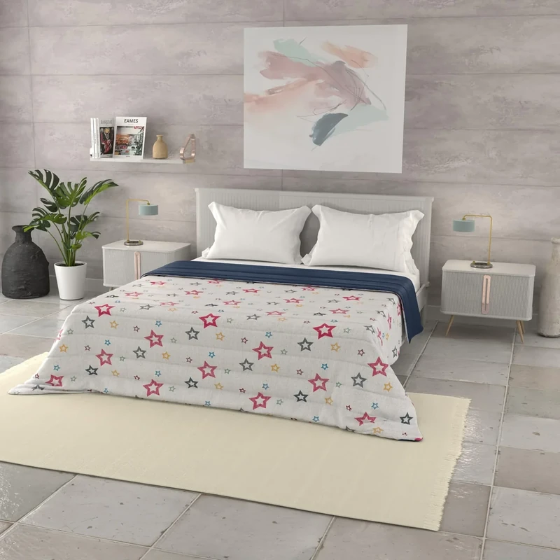 Italian Bed Linen BASIC Line Summer Quilt Made in Italy Printed Soft Microfibre Bedspread – Spring Summer Mid-Season Quilt – Superstar, Double 250 x 240 cm
