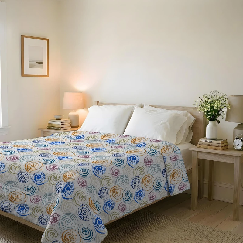 Italian Bed Linen Basic Printed Summer Quilt, Microfibre, Spirals, Double 250 x 240 cm