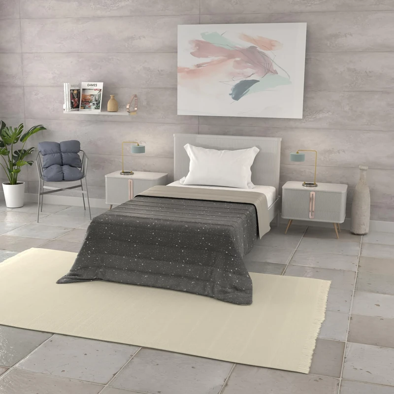 Italian Bed Linen BASIC Printed Summer Quilt, Microfibre, Stars Grey, Single 160 x 240 cm