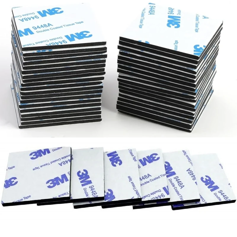CANOPUS Black Double Sided Sticky Pads Heavy Duty, 48PCs 40mm x 40mm, Waterproof Sticky Back Foam Pads, with Thick Adhesive for Wall, Number Plate, Dashcam