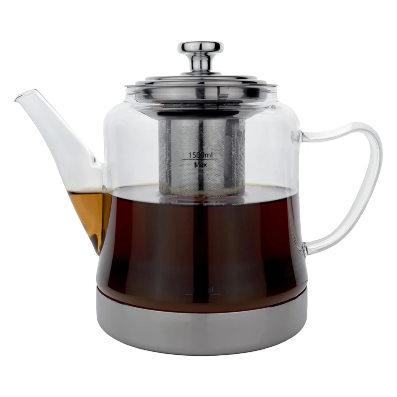Café Olé Stovetop Teapot, Rust Resistant Stainless Steel Infuser and Base, Dishwasher Safe, 1.5L, Silver