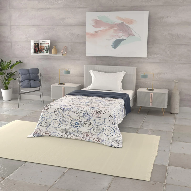 Italian Bed Linen BASIC Printed Summer Quilt, Microfibre, Travel Life, Single 160 x 240 cm