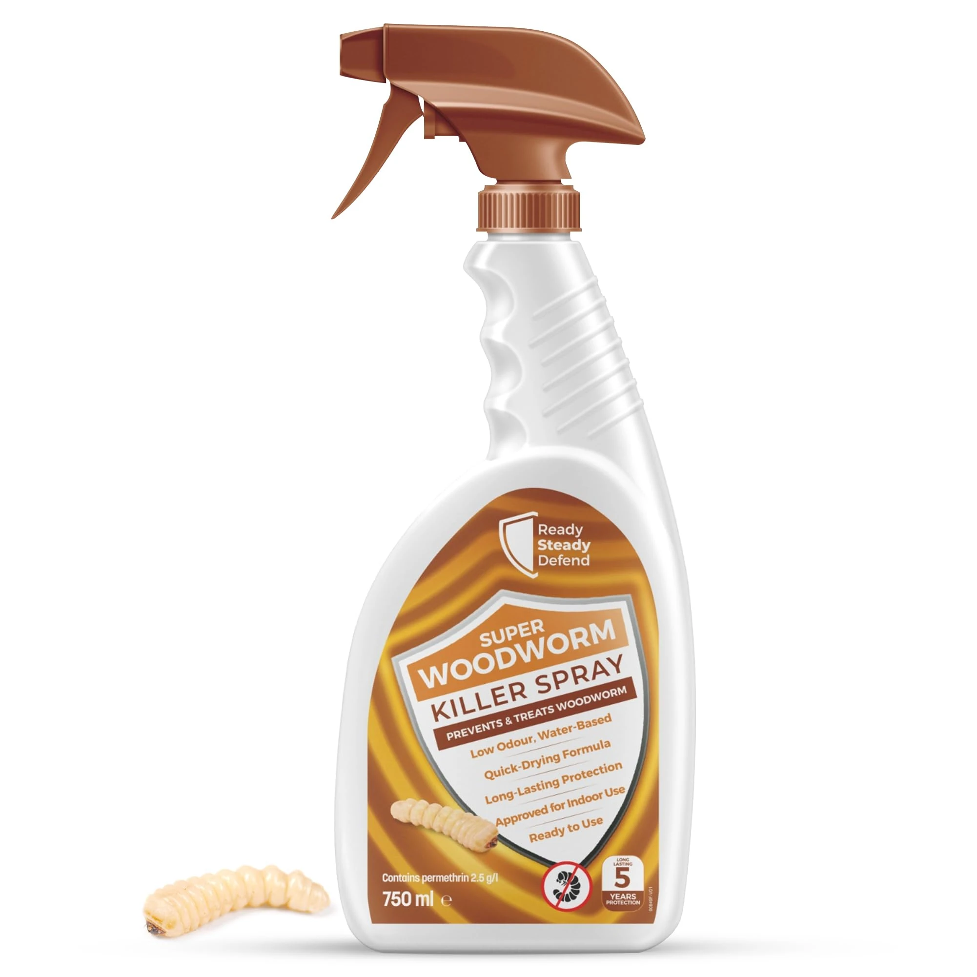 Woodworm Killer Spray 750ml: Protection Against Beetles & Termites, Safe for Indoor Use, VOC-Free with Permethrin, Easy Application & Clean-up, Lasts 5 Years