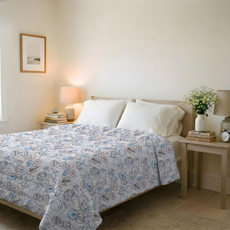 Italian Bed Linen BASIC Printed Summer Quilt, Microfibre, Travel Life, Double 250 x 240 cm
