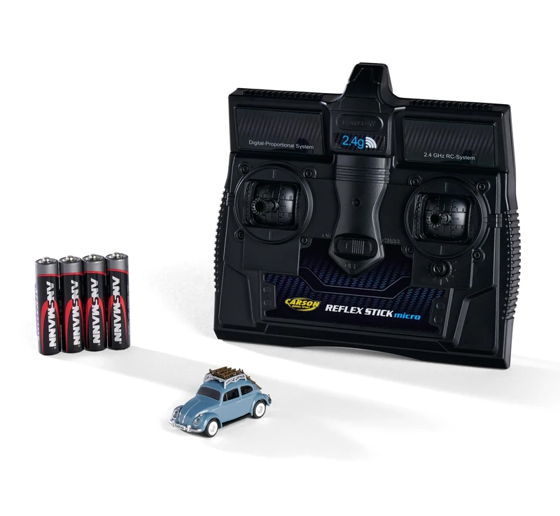 Carson 500504149 1:87 VW Beetle Winter Sport Version 2.4GHz 100% - Ready-to-Drive Model, RC Car, H0 Car, RC Model, Diorama Vehicle