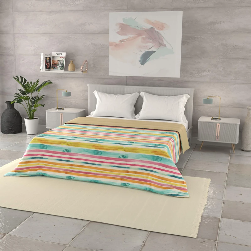 Italian Bed Linen Basic Printed Summer Quilt, Microfibre, Fez, Double 250 x 240 cm