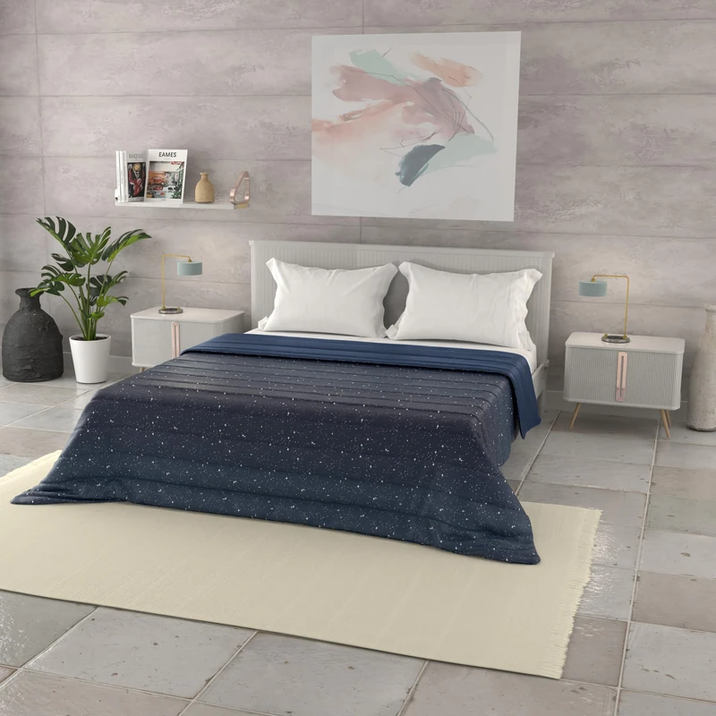 Italian Bed Linen BASIC Printed Summer Quilt, Microfibre, Stars, Double 250 x 240 cm