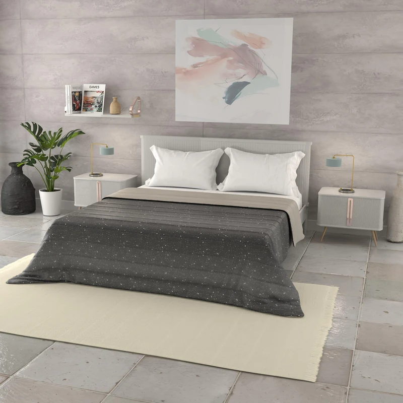 Italian Bed Linen BASIC Printed Summer Quilt, Microfibre, Stars Grey, Double 250 x 240 cm