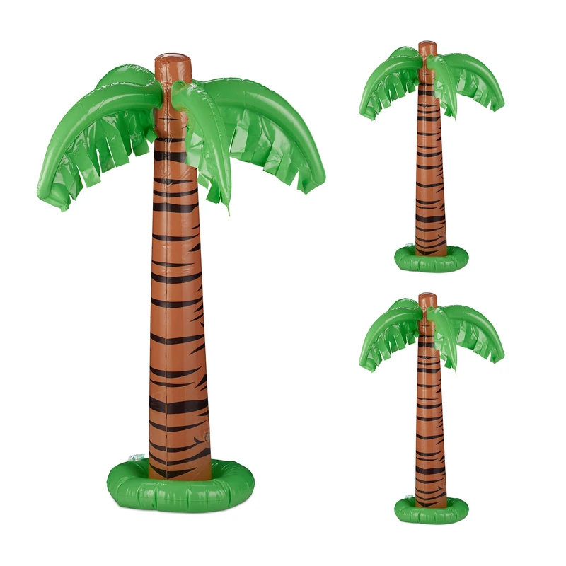 Relaxdays Inflatable Palm, Set of 3, Pool, Blow Up Coconut Tree, Summer Party Decoration, 80 cm, Green/Brown, 80 x 62 x 62 cm - Image 1