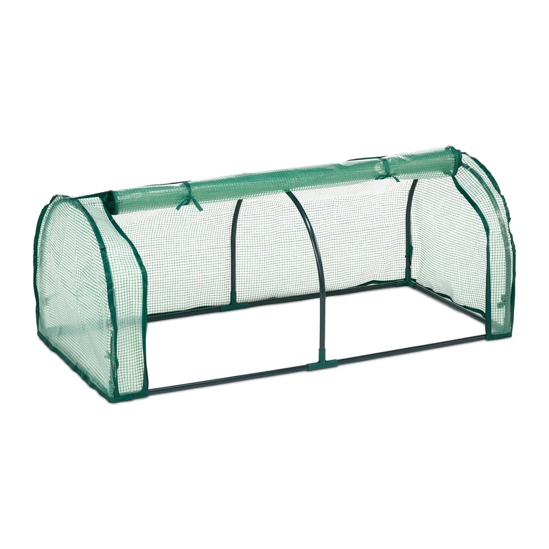 Relaxdays Cold Frame, PE Film & Iron, Door with Zip, Vegetables Growing, Raised Bed Cover, HWD: 50 x 128 x 60 cm, Green
