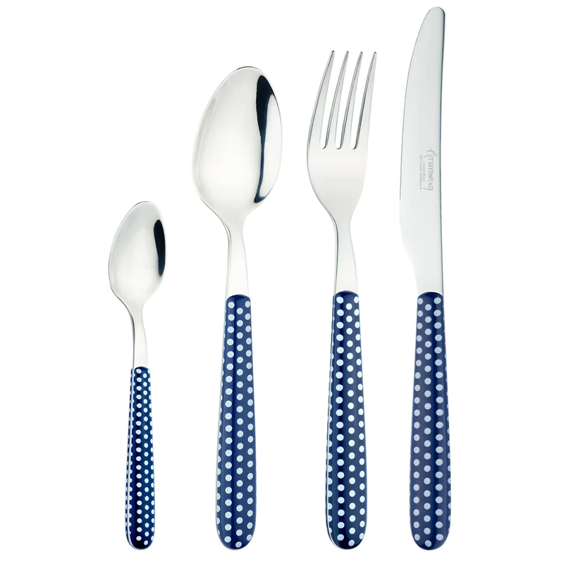 Grunwerg Greenworks 24 Piece Boxed Cutlery Set, Recycled Plastic, Eco-Friendly, Polka Dot