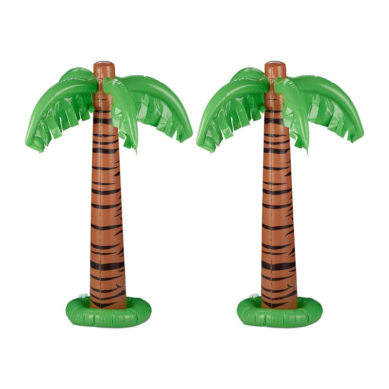 Relaxdays Inflatable Palm Tree, Set of 2, Pool Decor, Blow Up Coconut Tree, Summer Party Decoration, 80 cm, Green/Brown - Image 1