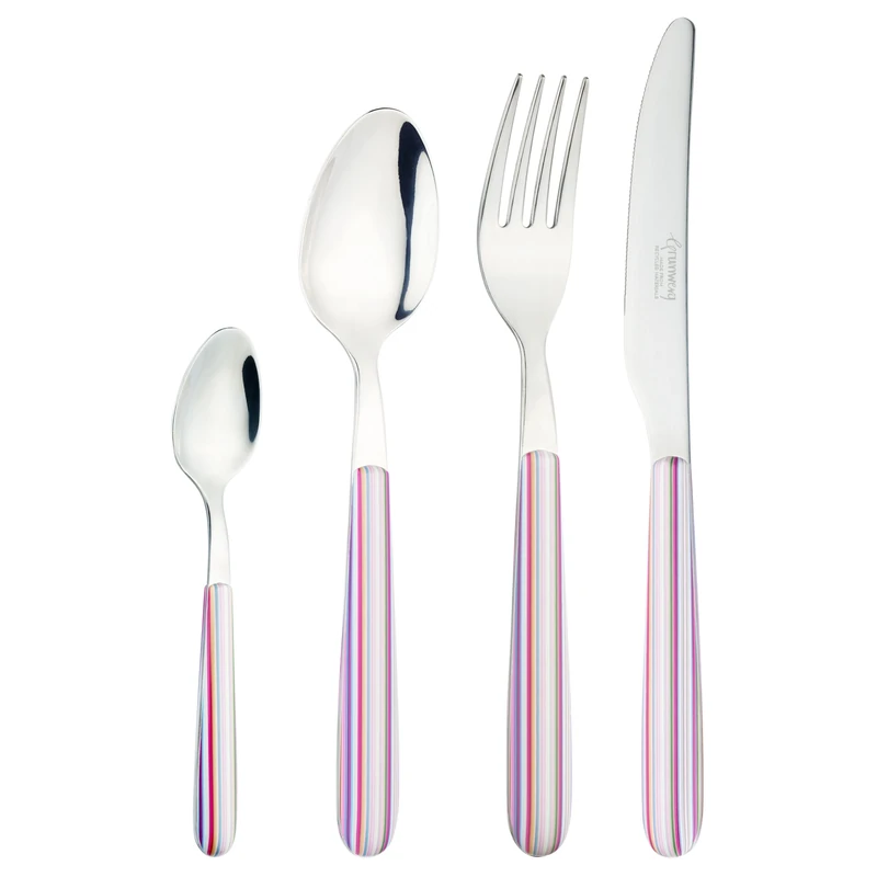 Grunwerg Greenworks 24 Piece Boxed Cutlery Set, Recycled Plastic, Eco-Friendly, Pastel Stripe