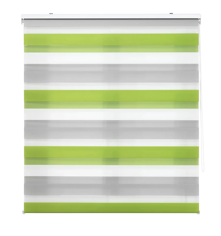 INTERBLIND Double Layer Night and Day Roller Blind, Size 140 x 180 cm (Width by Height), Fabric Measure 137 x 175 cm, Grey Pistachio