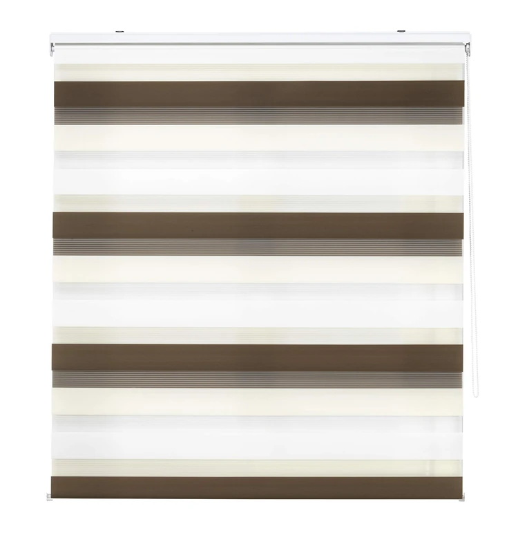 INTERBLIND Roller Blind Night and Day Double Layer, Size 100 x 180 cm (Width by Height), Fabric Measure 97 x 175 cm, Brown-Cream Colour