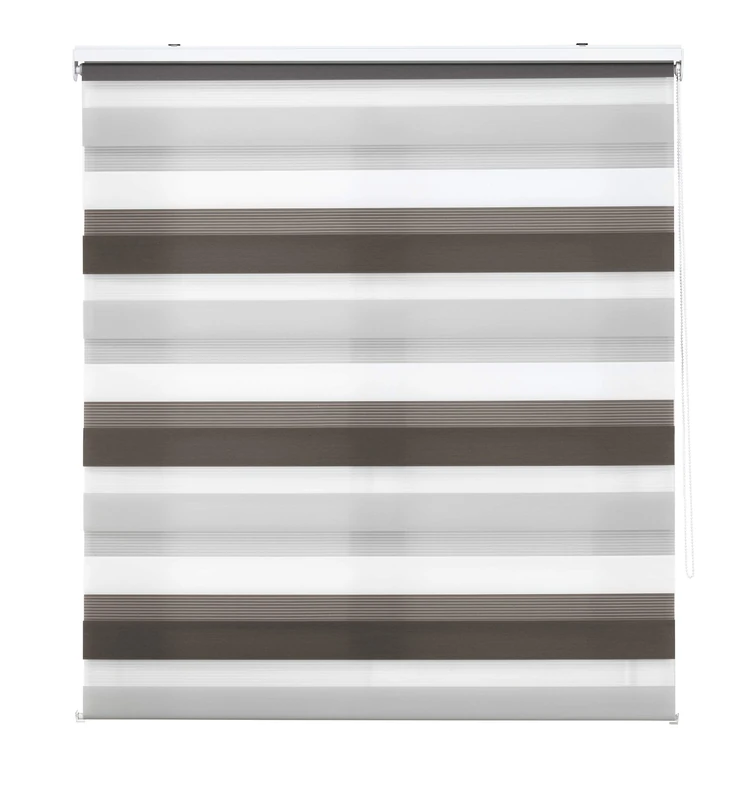 INTERBLIND Double Layer Night and Day Roller Blind, Size 80 x 180 cm (Width x Height), Fabric Measure 77 x 175 cm, Brown-Grey - Image 1