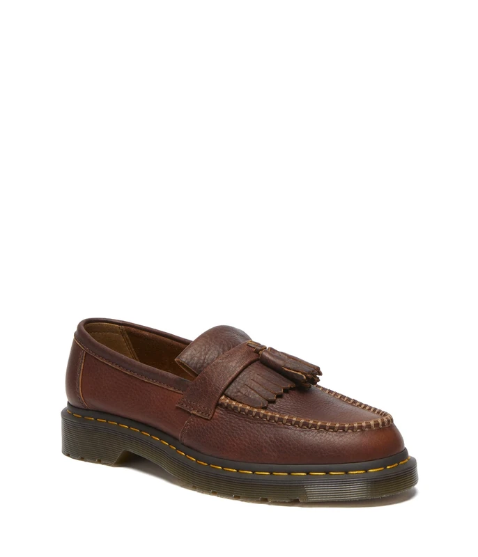 Dr. Martens Unisex-Adult Adrian Yellow Stitch Leather Loafers, Cashew, 7 Women/6 Men